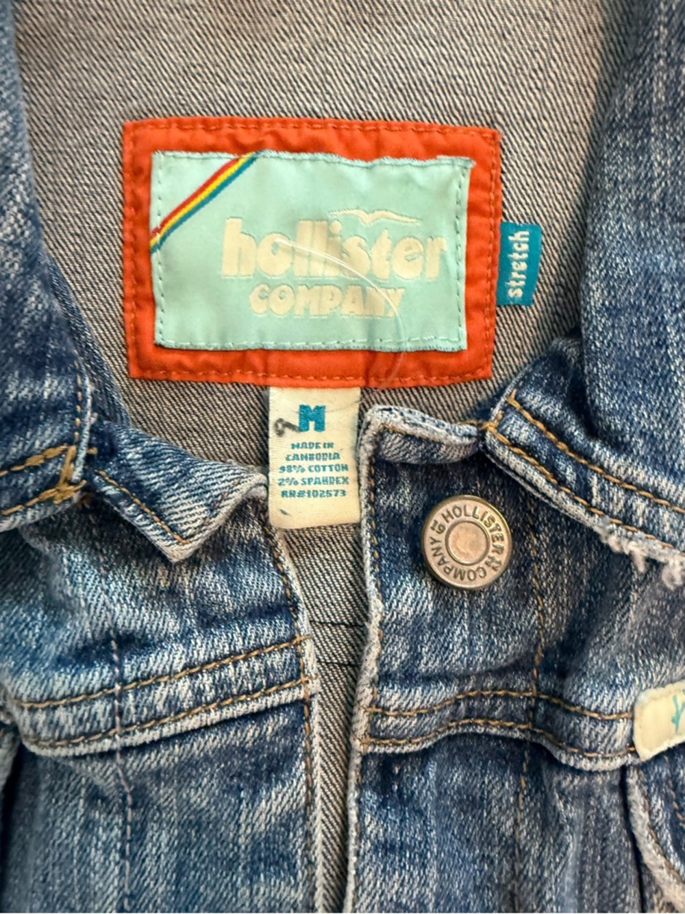 Y2K Hollister Denim trucker Jacket with Bold  Winged Skull Patch bikercore goth - Picture 2 of 9